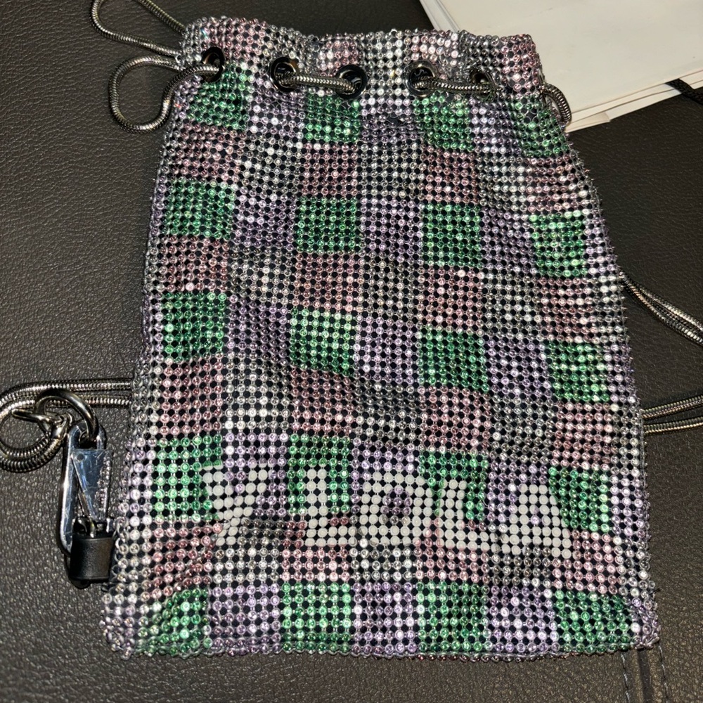 Bimba y Lola chainmail metallic mesh scrunch handbag